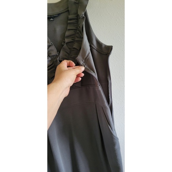 Banana Republic Knit Ruffle V-Neck Sheath Dress Grey Olive 10 - Picture 6 of 11